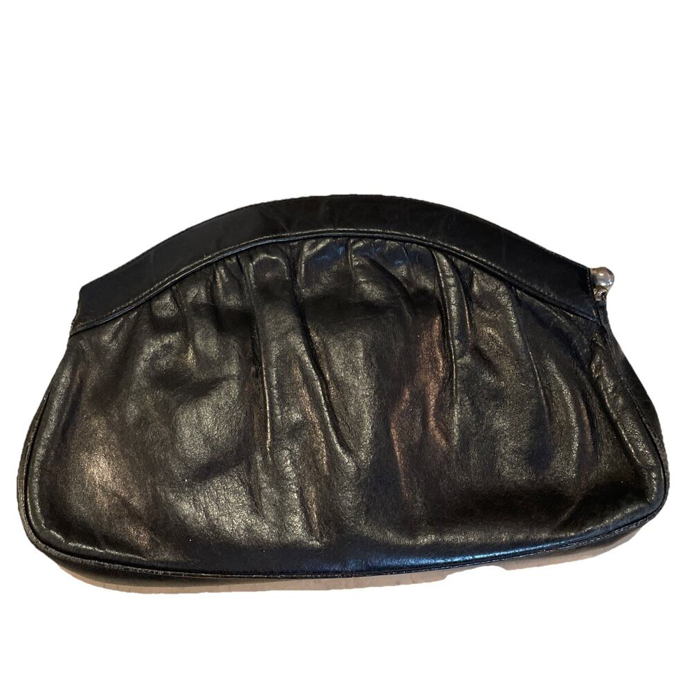 Vintage Morris Moskowitz Black Leather Clutch Purse Handbag Bag ~ Retro
